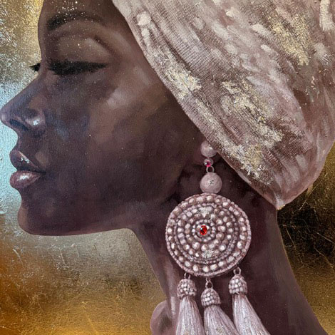Gemälde &quot;Frau Keyah&quot;, gold, 100x100cm - 2. Wahl