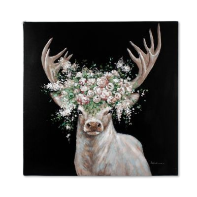 Hirsch mit Blumenkrone, 100x100cm