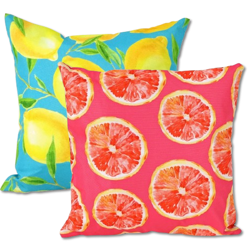 Outdoor-Kissen Lemons und Grapefruits 2er Set, 45x45cm