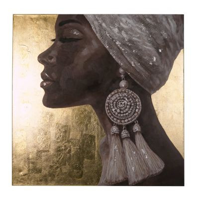 Gemälde &quot;Frau Keyah&quot;, gold, 100x100cm
