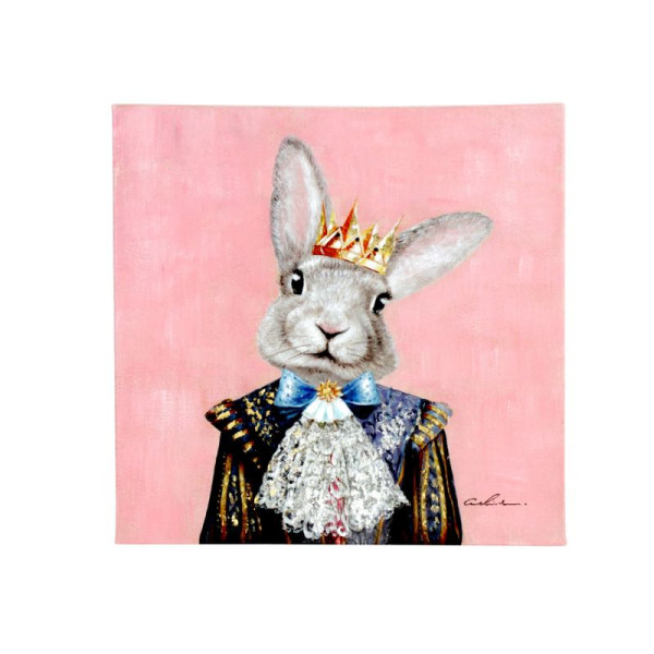 Gemälde Hase - Kaninchen Prinz Hase, rosa-bunt, handgemalt
